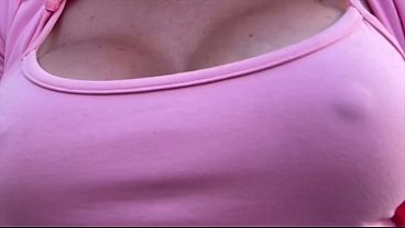 Italian big tits MILF Artemisia Love walking outdoor and driving flashing her juicy boobs